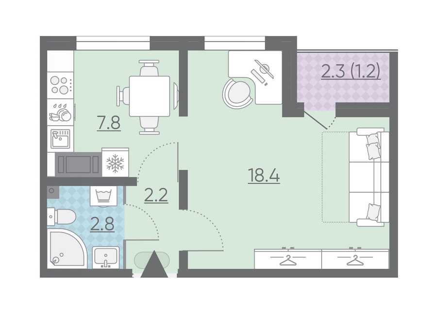 Однокомнатная квартира в : площадь 32.4 м2 , этаж: 4 – купить в Санкт-Петербурге